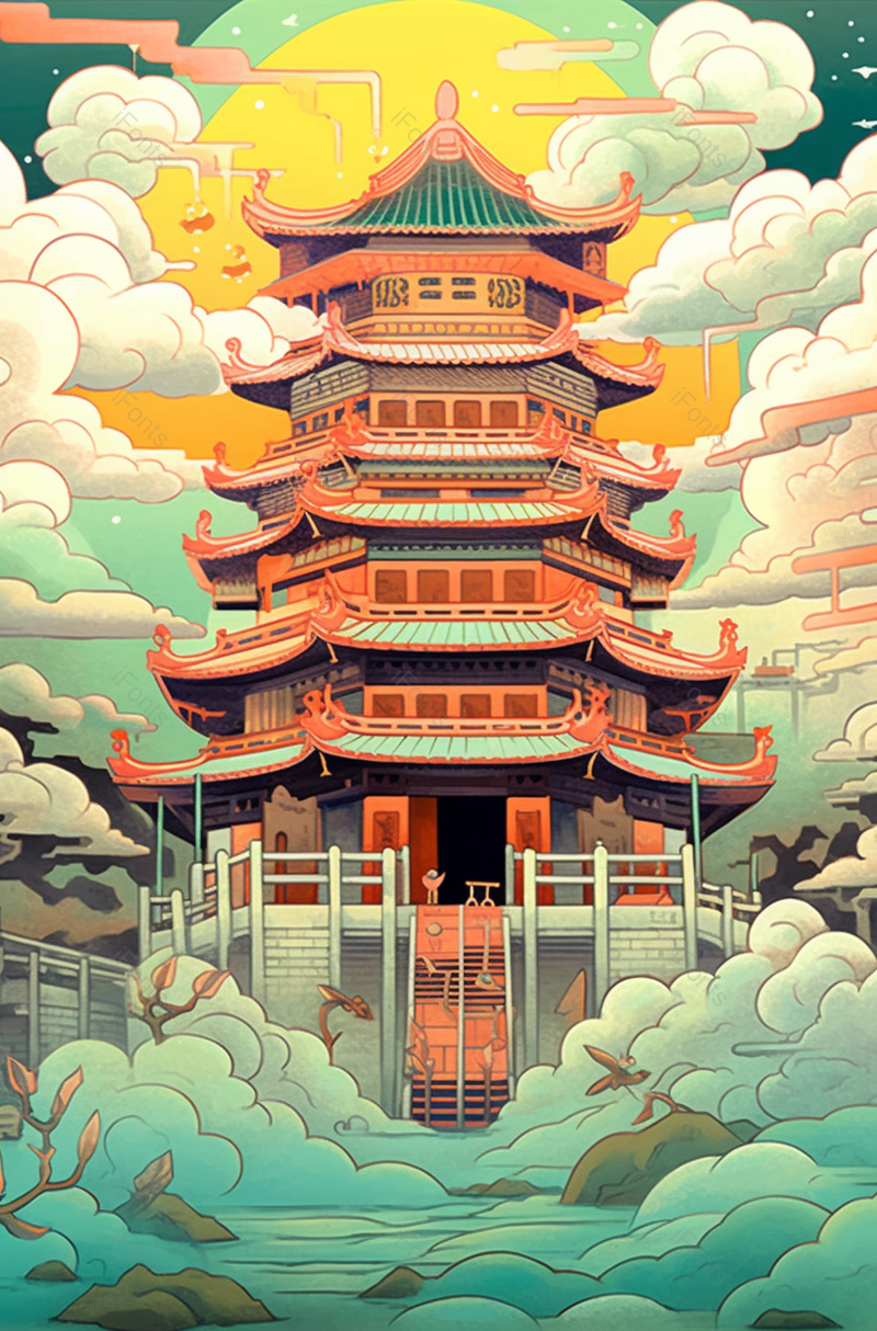 国潮风江西省南昌市滕王阁插画背景,插画/手绘图,插画/手绘图库,插画/手绘图下载,插画/手绘